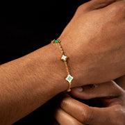 Bracelet Flower câble Doré - Motif Blanc & Vert