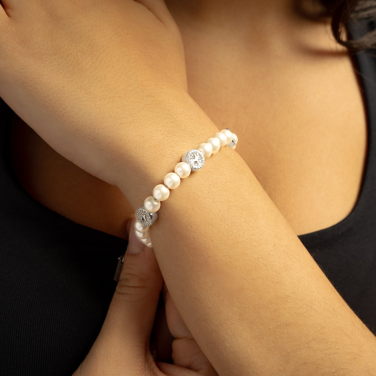 Bracelet perlé Monogramme Argenté