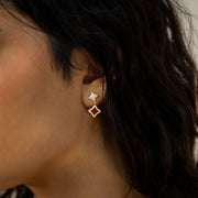 Stars & Flowers earrings dorées - Motif rouge