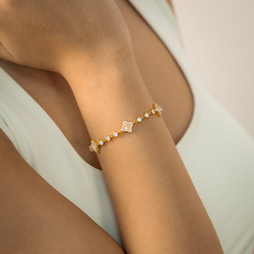 Bracelet Flower Tennis Doré - Motif Rose