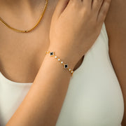 Bracelet Flower Tennis Doré - Motif Noir