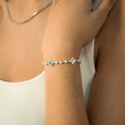 Bracelet Flower Tennis Argenté - Motif Blanc & Vert