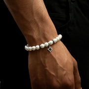 Bracelet Flower Pearl Argenté - Pierres Noires