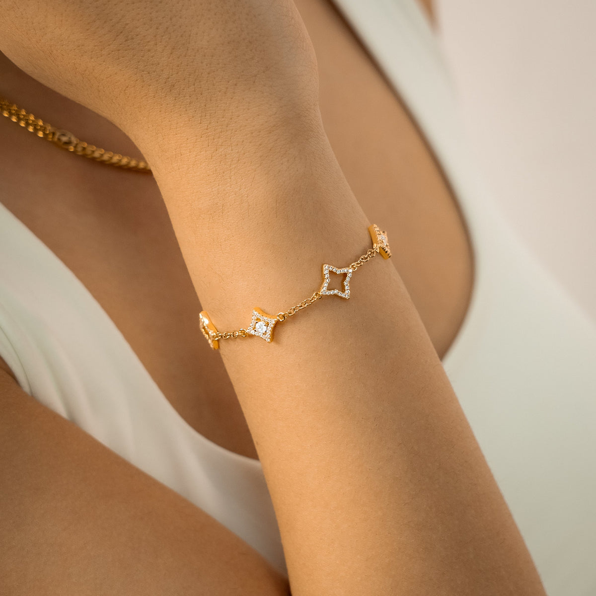 Bracelet Mixed Star & Flower Doré