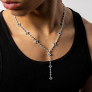 Lariat Flower Tennis Argenté - Pierres Bleues