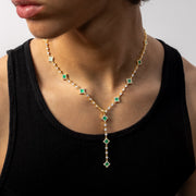 Lariat Flower Tennis Doré - Motif Vert