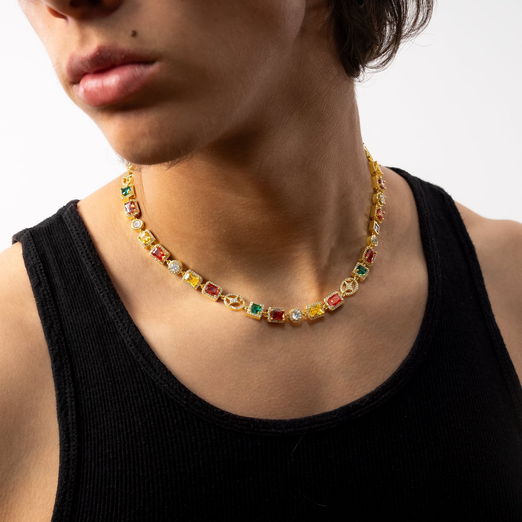 Chaîne Multi Gemstone 8 mm Dorée