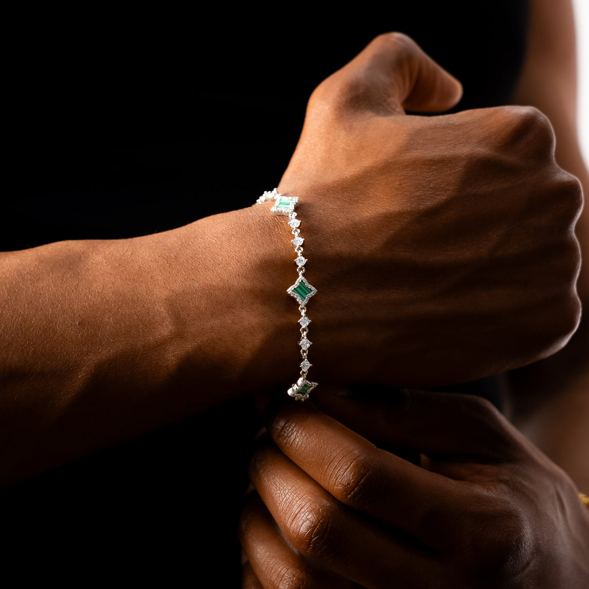 Bracelet Flower Tennis Argenté - Motif Vert
