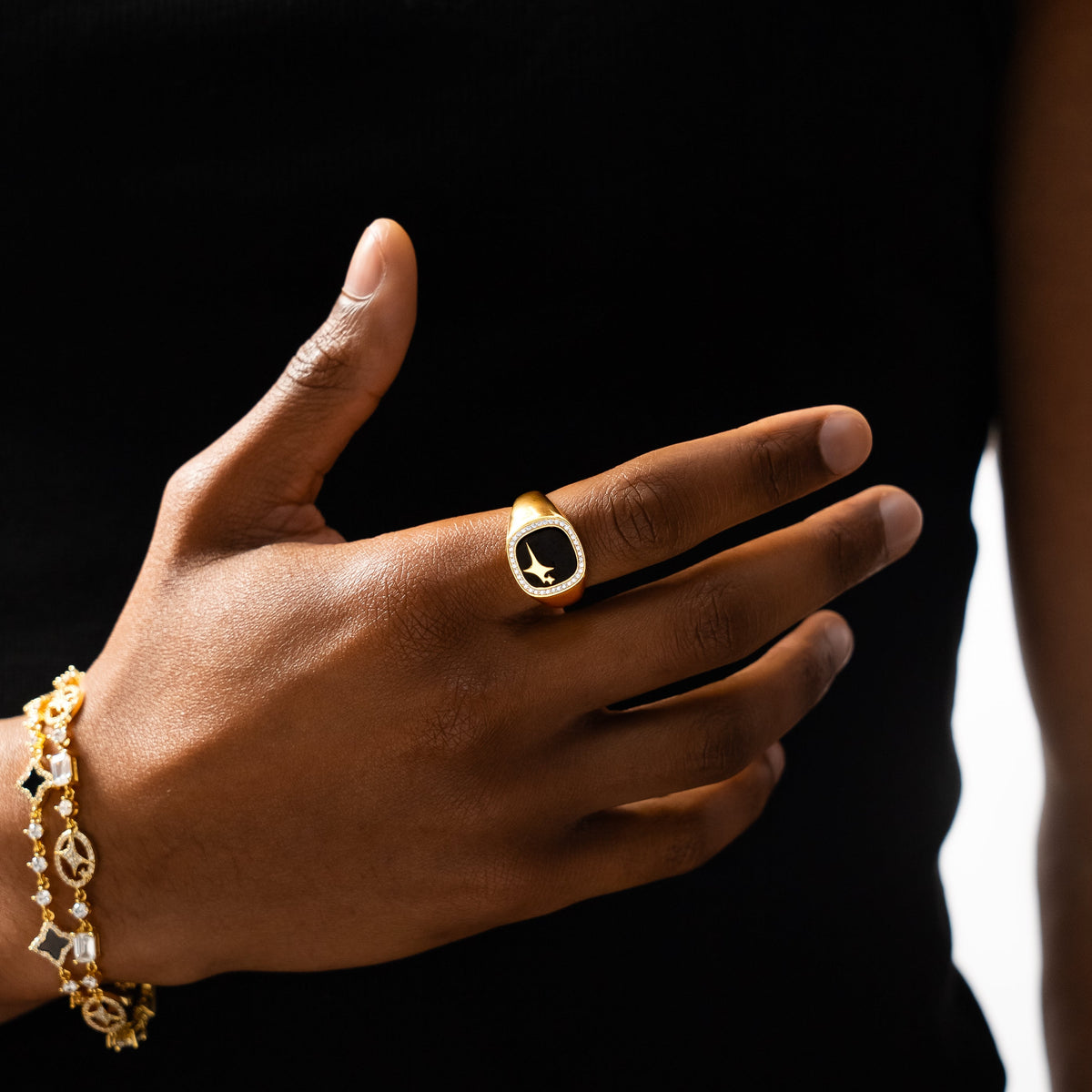 Iced Raw ring Dorée - Motif Noir