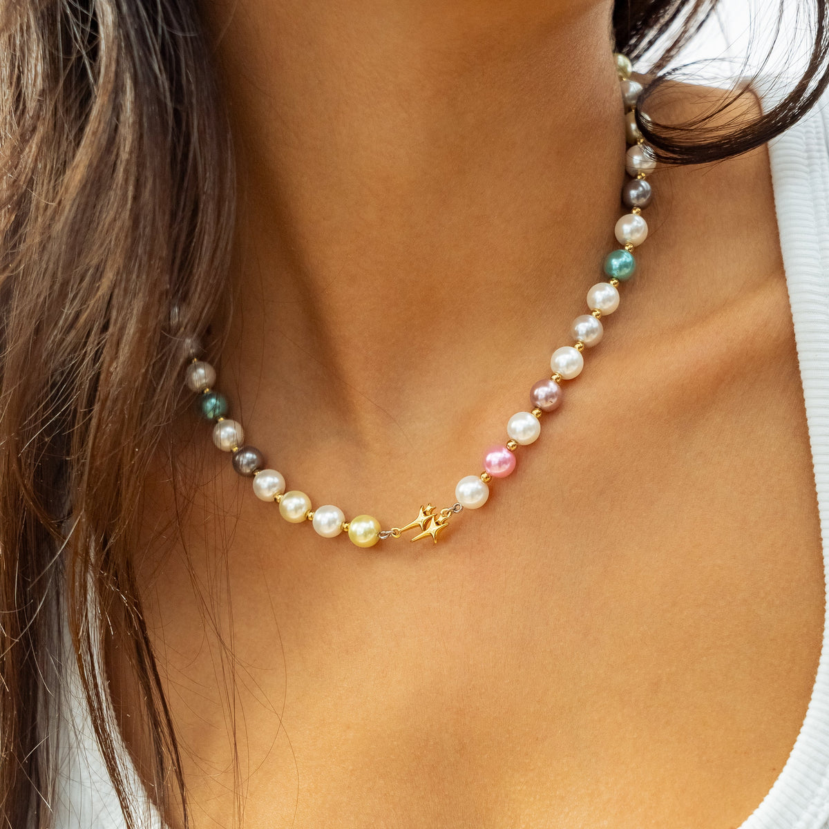 Chaîne Pearl Double Stars Dorée - Multicolore