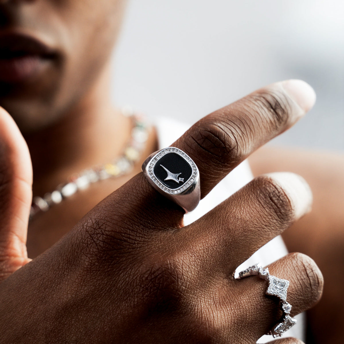 Iced Raw ring Argentée - Motif Noir