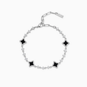 Bracelet Flower Tennis Argenté - Motif Noir