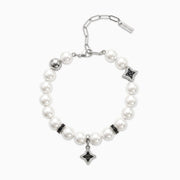 Bracelet Flower Pearl Argenté - Pierres Noires
