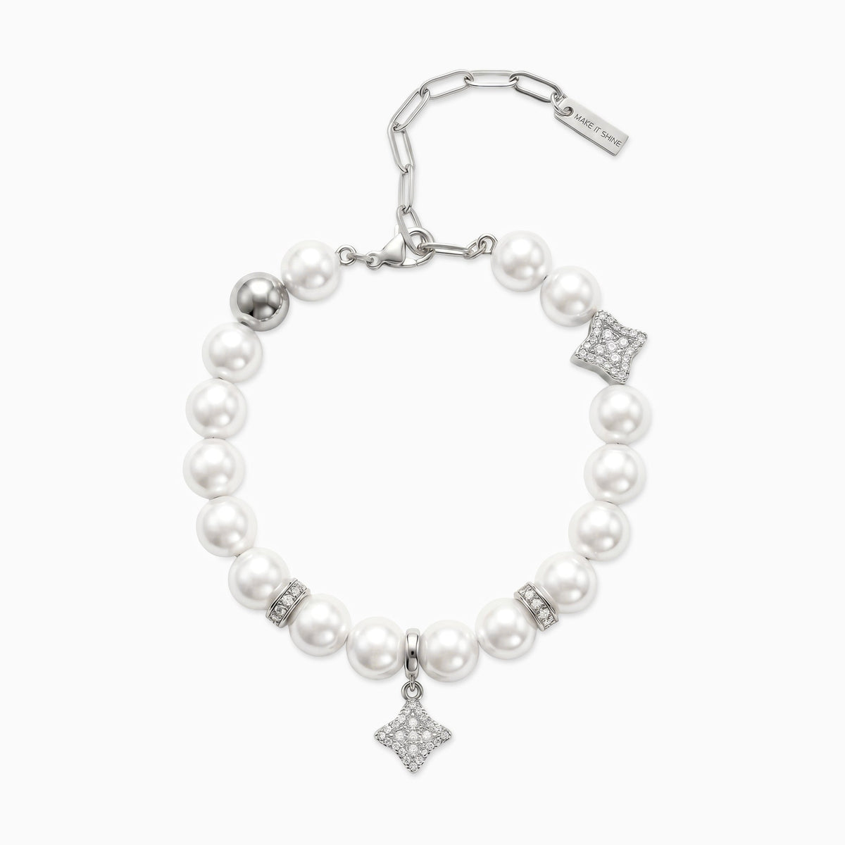 Bracelet Flower Pearl Argenté - Pierres Blanches