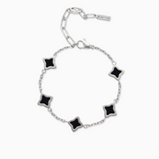 Bracelet Flower câble Argenté - Motif Noir