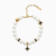 Bracelet Flower Pearl Doré - Pierres Noires