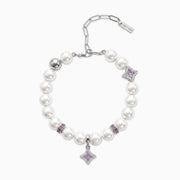 Bracelet Flower Pearl Argenté - Pierres Violettes