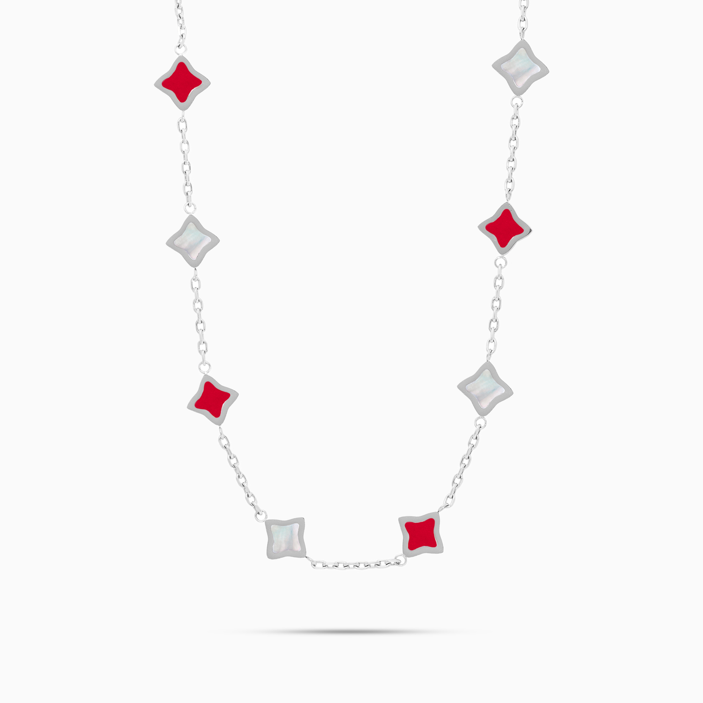 Chaîne Flower câble Argentée - Motif Blanc & Rouge