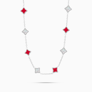 Chaîne Flower câble Argentée - Motif Blanc & Rouge
