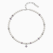 Chaîne Flower Pearl Argentée - Pierres Violettes