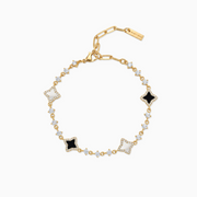 Bracelet Flower Tennis Doré - Motif Blanc & Noir