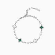 Bracelet Flower Tennis Argenté - Motif Blanc & Vert