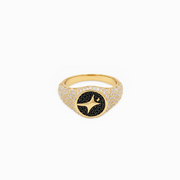 Iced Round signet ring dorée