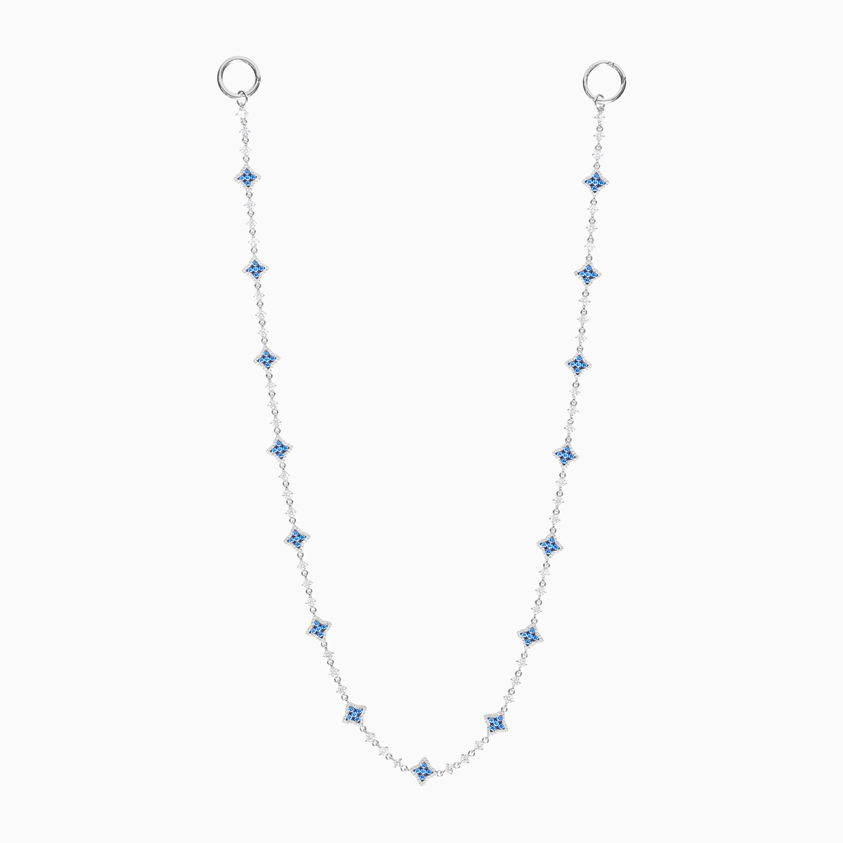 Wallet Chain Flower Tennis Argentée - Pierres Bleues