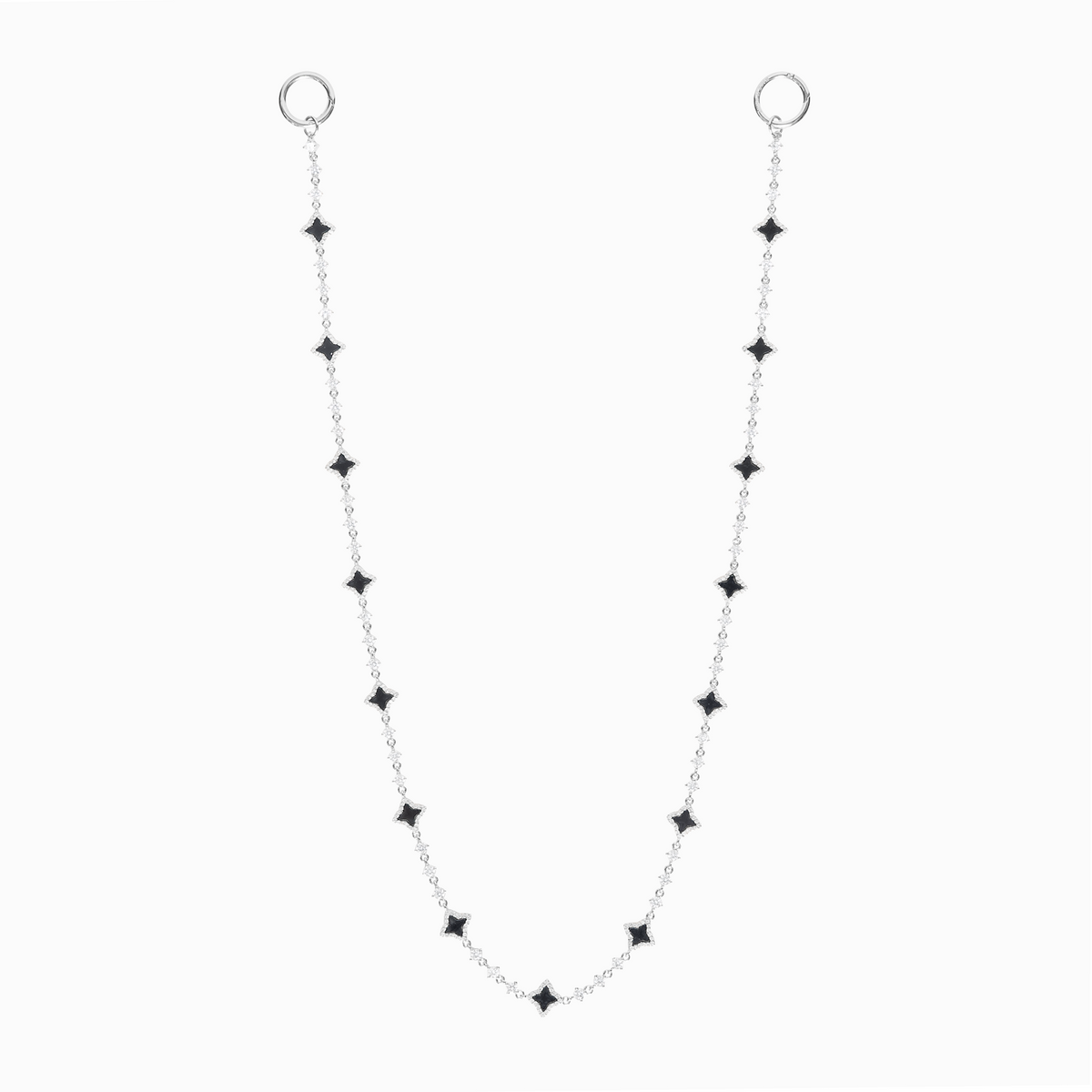 Wallet Chain Flower Tennis Argentée - Motif Noir