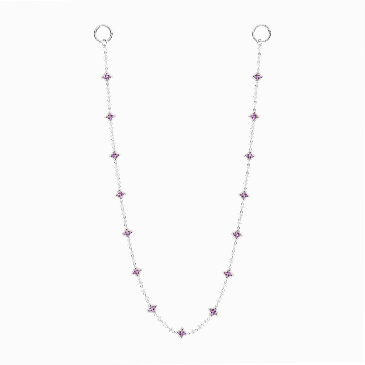 Wallet Chain Flower Tennis Argentée - Pierres Violettes