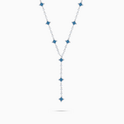 Lariat Flower Tennis Argenté - Pierres Bleues