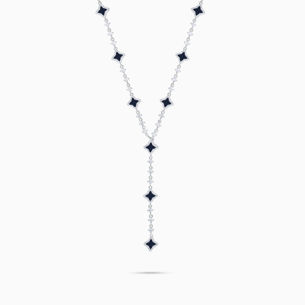 Lariat Flower Tennis Argenté - Motif Noir