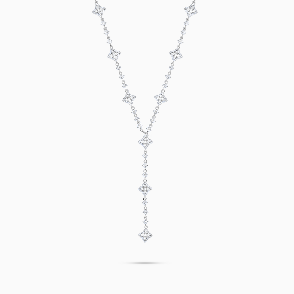 Lariat Flower Tennis Argenté - Pierres Blanches