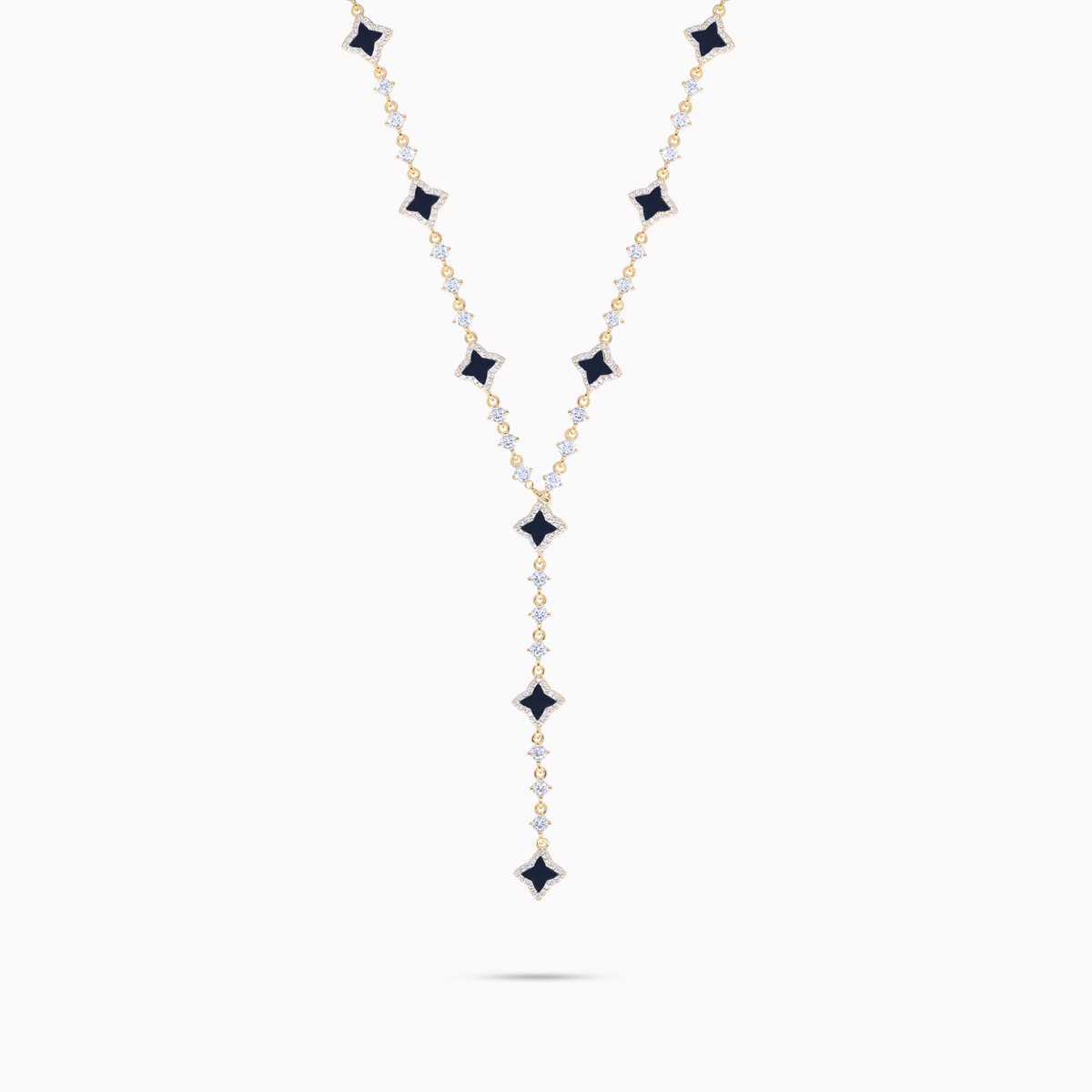 Lariat Flower Tennis Doré - Motif Noir