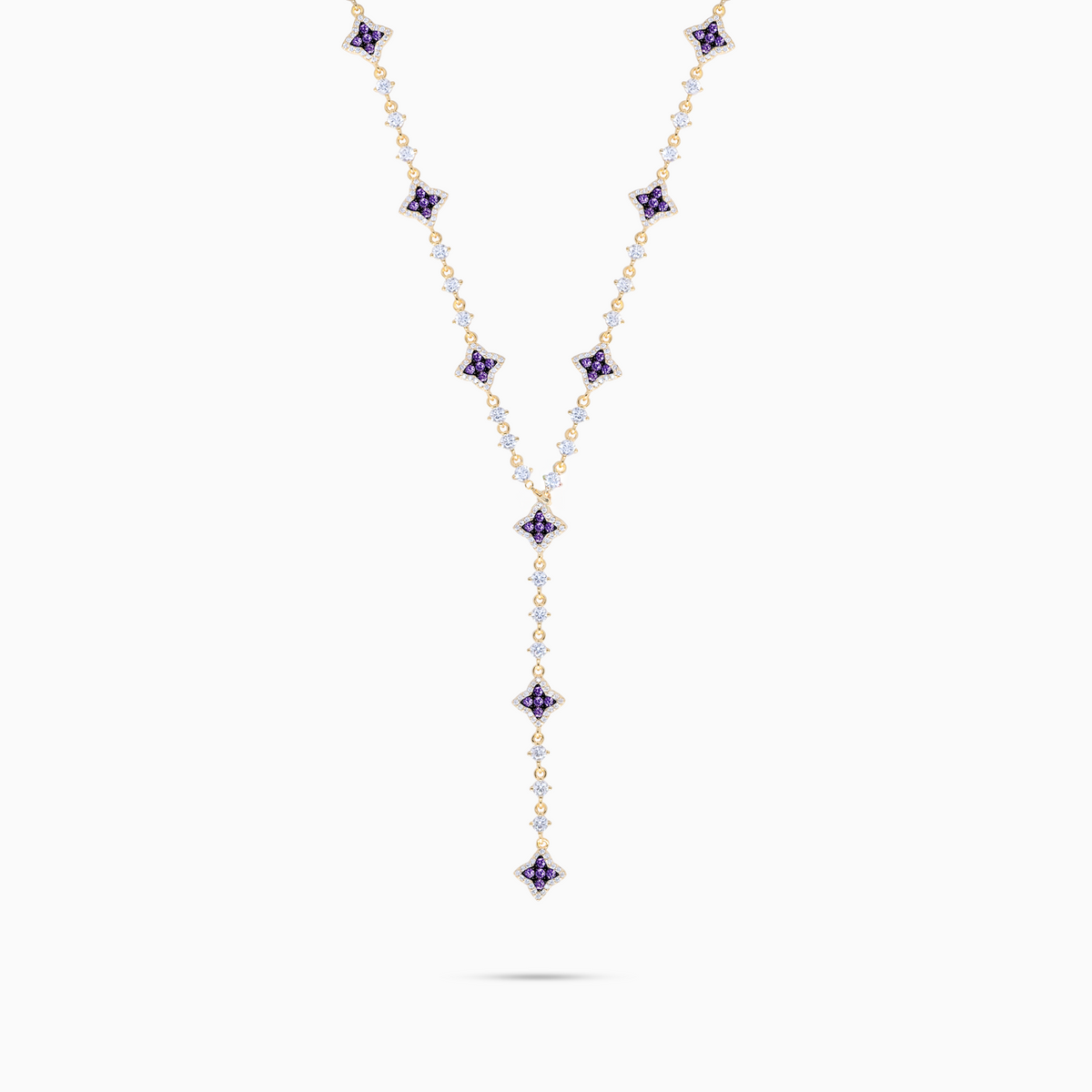 Lariat Flower Tennis Doré - Pierres Violettes
