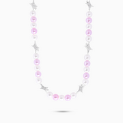Chaîne perlée Signature Argentée - Blanc et Rose