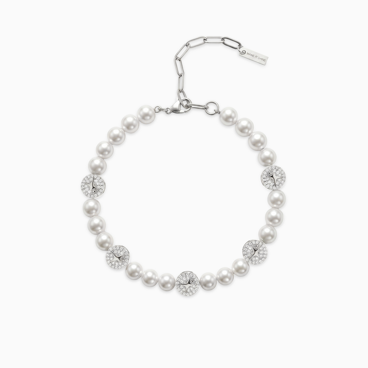 Bracelet perlé Monogramme Argenté