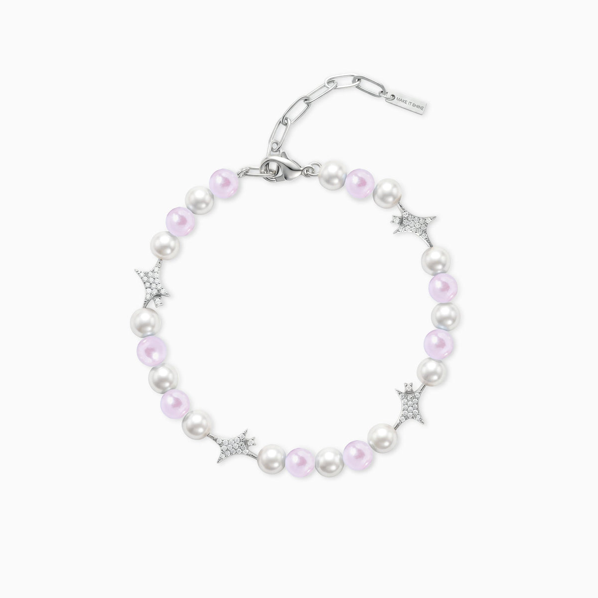 Bracelet perlé Signature Argenté - Blanc et Rose
