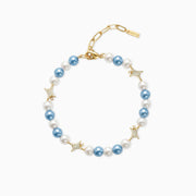 Bracelet perlé Signature Doré - Blanc et Bleu