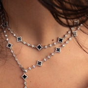 Lariat Flower Tennis Argenté - Motif Noir